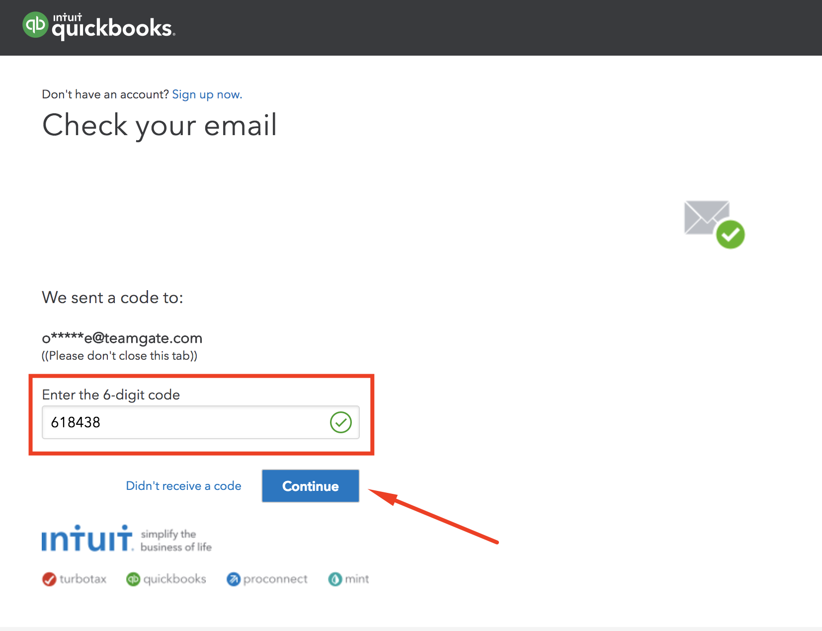 enter-confirmation-code-QuickBooks-Teamgate-integration.png