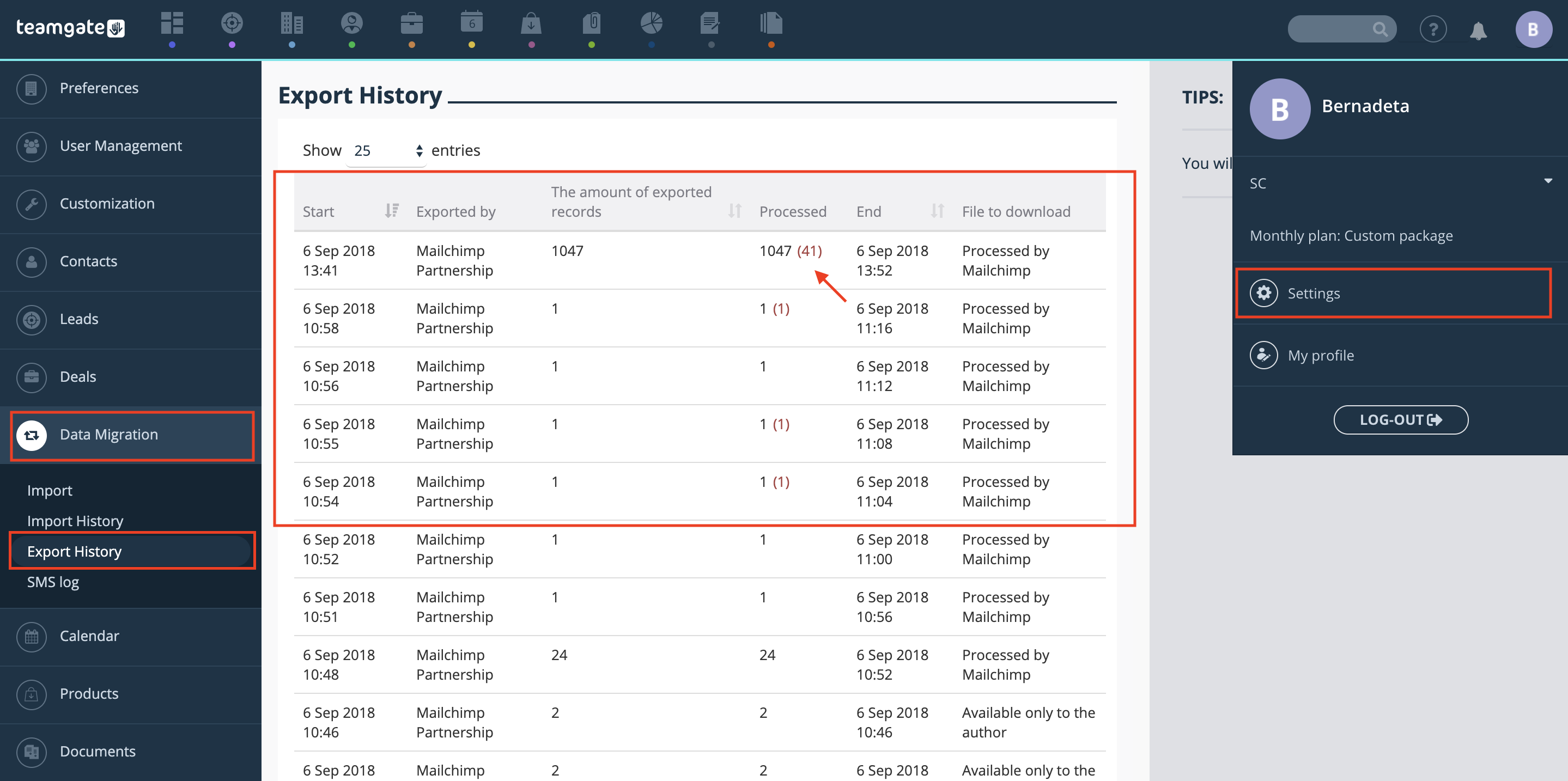 mailchimp-export-history-teamgate-crm.png